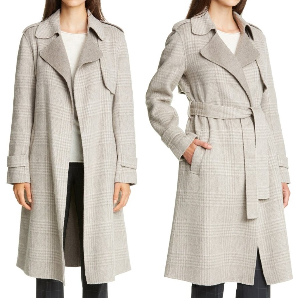 New Theory Oaklane Soft Wool Blend Grey Multi Marin Glen Plaid Coat L
